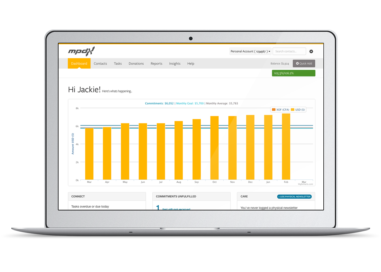 With MPDX you can track when giving patterns change, see your monthly commitments, and more with our easy-to-read dashboard.