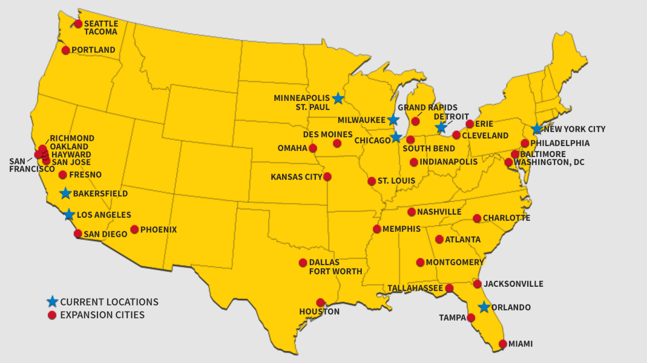 U.S. Cities with with a Cru Inner City presence